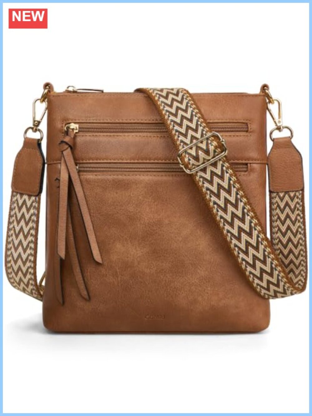 Vegan PU Leather Medium Crossbody Bag Multi-Pocket Travel Purse Adjustable Strap